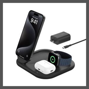 Open Box - Belkin -  Qi2 15W 3-in-1 Mid Tier Wireless Stand - Bl Black